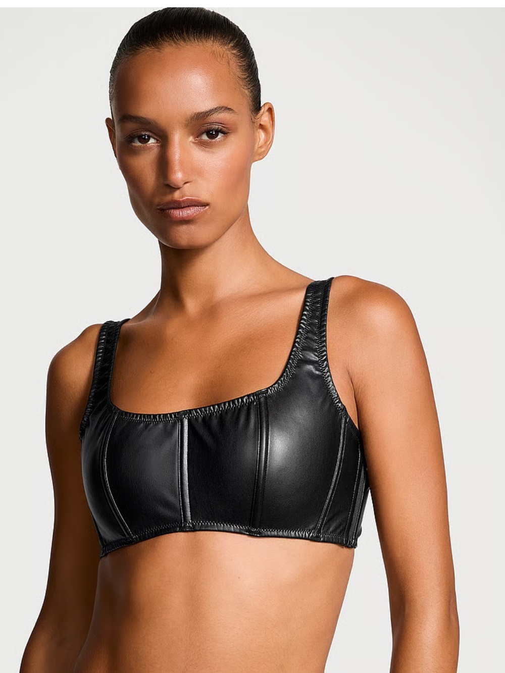 Victorias Secret Black Faux Leather Mini Corset Bra Top Size Small NWOT